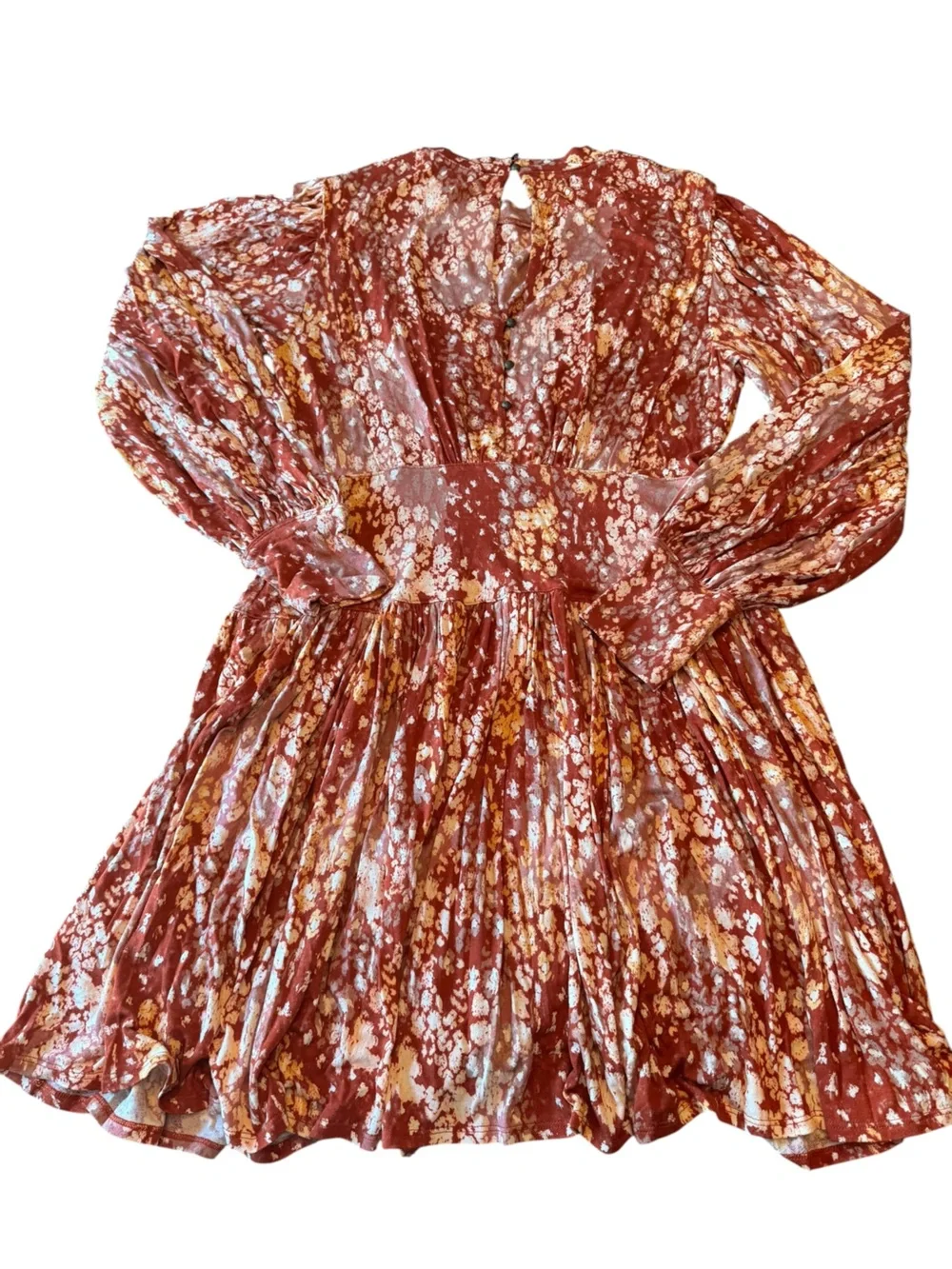 Free People Heartbeats Mini Rust Floral Long-Sleeve Mini Dress Size L NWT - Picture 5 of 10